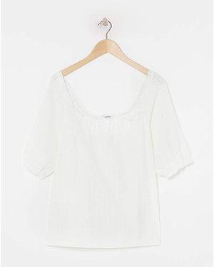 Simply Be Jersey Broderie Square Neck Top - White