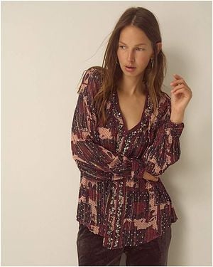 Monsoon Poppy V-Neck Embellished Blouse - Brown