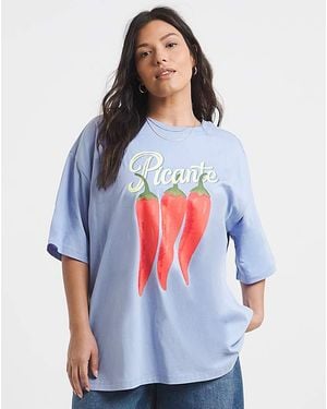 Simply Be Picante Graphic Oversized T-Shirt - Blue