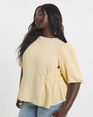 Simply Be Puff Sleeve Peplum Blouse - Natural