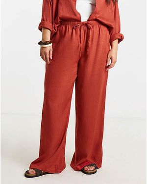 JD Williams Tie Waist Linen Wide Leg Trousers - Red