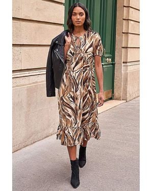 Roman Roman Abstract Print Tie Smock Dress - Brown