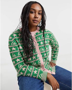 Simply Be Fa La La La Christmas Cardigan - Green