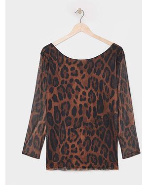 Simply Be Leopard Mesh Scoop Back Top - Brown