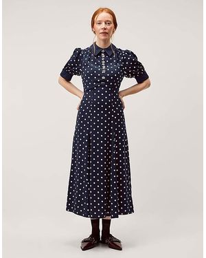 Monsoon Kate Puff Sleeve Midi Dress - Blue