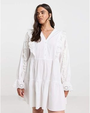 Simply Be Cotton Broderie Shirt Dress - White
