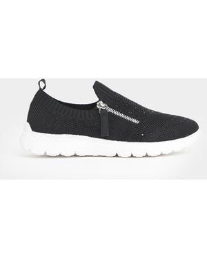 Cushion Walk Sparkle Knit Trainers Wide - Black