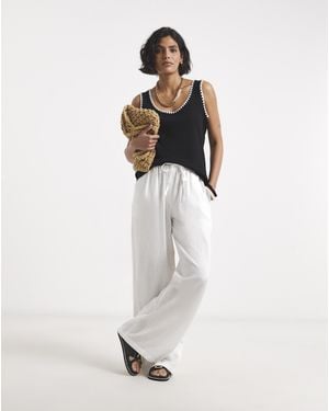 JD Williams Tie Waist Linen Wide Leg Trouser - White