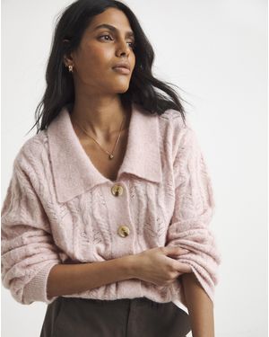 Simply Be Cable Knit Collar Cardigan - Brown