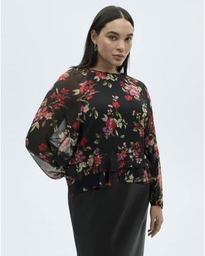 Mango Floral Ruffled Blouse - Black