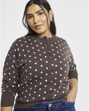 Simply Be Polka Dot Button Cardigan - Brown