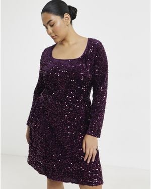 Simply Be Sequin Velour Dress - Blue