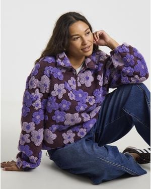 Simply Be 1/2 Zip 3D Floral Borg - Purple