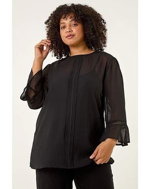 Roman Curve Pintuck Pleat Top - Black