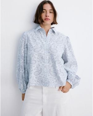 Mango Striped Shirt With Embroidered Det - Blue