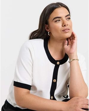 Simply Be Contrast Short Sleeve Cardigan - White