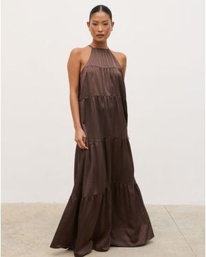 Pretty Lavish Story Linen Maxi Dress - Brown