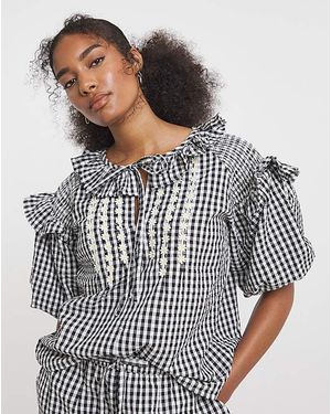 Neon Rose Gingham Blouse - Grey