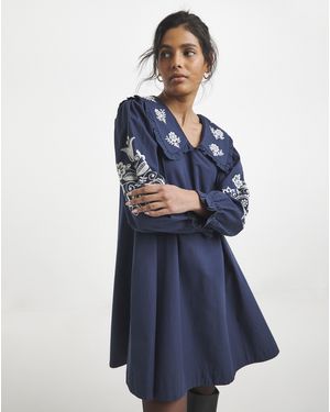 Simply Be Embroidered Collar Detail Shirt Dress - Blue