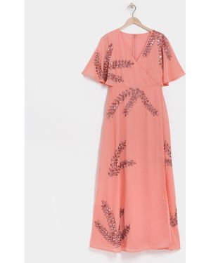 Maya Curve Wrap Front Glitter Dress - Pink