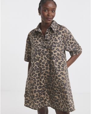 Simply Be Print Boxy Shirt Dress - Brown
