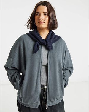 Simply Be Cut & Sew Zip Up Bomber Jacket - Blue