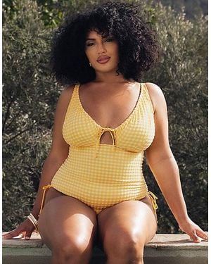 Curvy Kate Holiday Check Swimsuit - Yellow