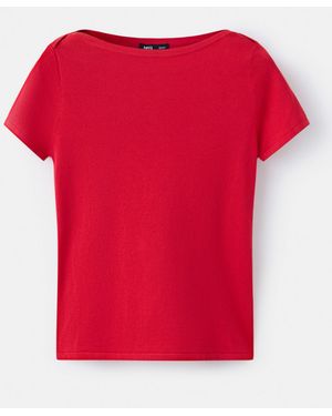 Mango Short-Sleeved Fine-Knit Jumper - Red
