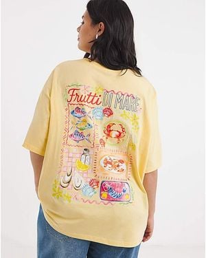 Simply Be Frutti Di Mare Graphic Oversized T-Shirt - Yellow