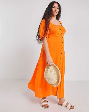 Simply Be Crinkle Button Through Midi Dress - Orange