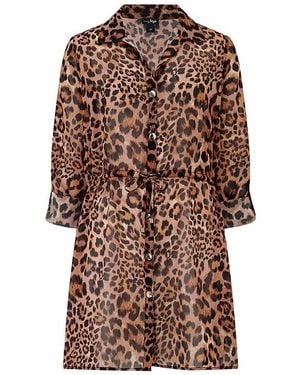 Pour Moi Chiffon Button Through Beach Shirt - Brown