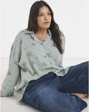 Simply Be Linen Mix Boxy Shirt - Blue