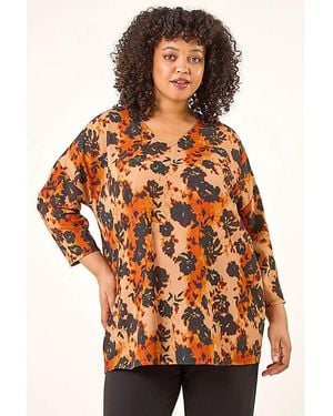 Roman Curve Watercolour Stretch Top - Orange