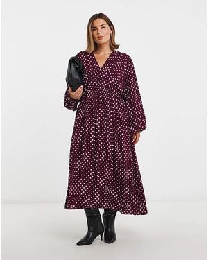 Simply Be Printed Waist Detail Midi Dress - Purple