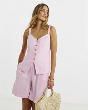 Simply Be Tailored Linen Tie Waist Shorts - Pink