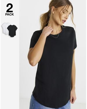 Simply Be 2 Pack Curved Hem Longline T-Shirt - Black