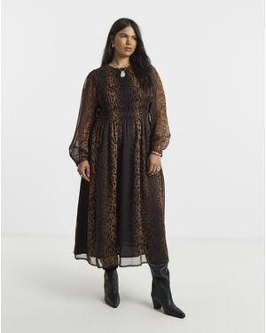 Simply Be Shirred Midi Dress - Brown