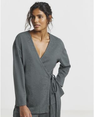 Simply Be Ribbed Wrap Top - Grey