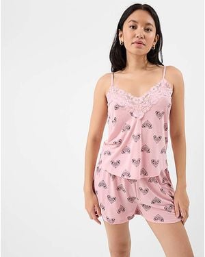Accessorize Heart Print Lace Pyjamas Set - Pink