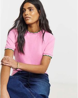 Simply Be Ribbed Scallop T-Shirt - Pink