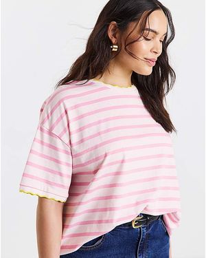 Simply Be Stripe Scallop Edge T-Shirt - Pink