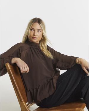 Simply Be Crinkle Georgette Blouse - Brown