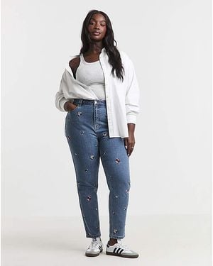 Simply Be Sbe Floral Embroidered Slim Mom Jeans - Blue