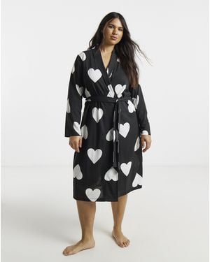 Simply Be Heart Print Dressing Gown - Blue