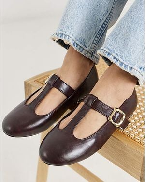 Simply Be T Bar Mary Janes Extra Wide Fit - Brown