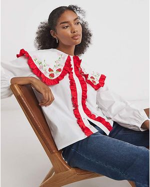 Neon Rose Embroidered Blouse