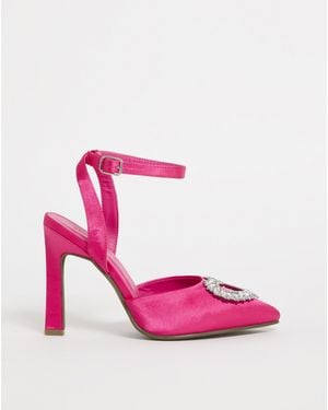 Simply Be Heart Trim Heeled Shoes Wide - Pink