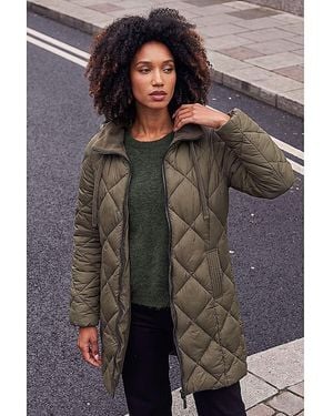 Roman Roman Hooded Diamond Quilt Padded Coat - Black