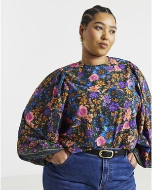Simply Be Exaggerated Sleeve Blouse - Blue