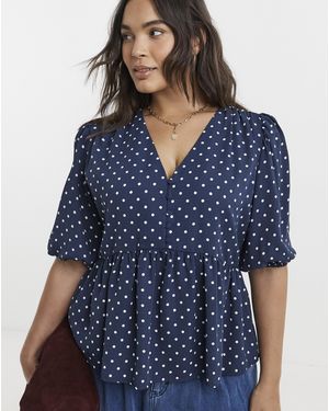 Simply Be Button Through Peplum Blouse - Blue